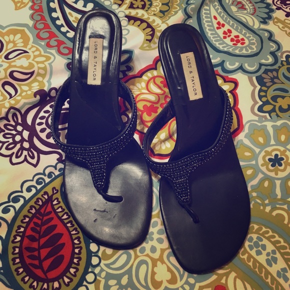 Lord & Taylor Shoes - Lord & Taylor Black Beaded T Strap Sandal
